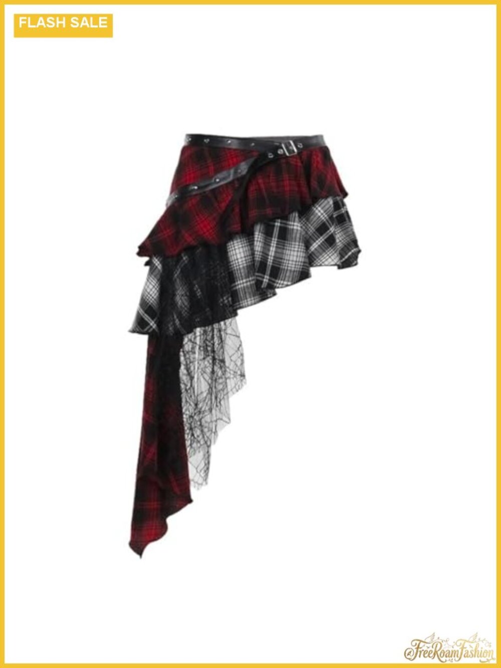 Goth Asymmetrical Maxi Skirt Layered Ruffle High Waist Y2K Grunge